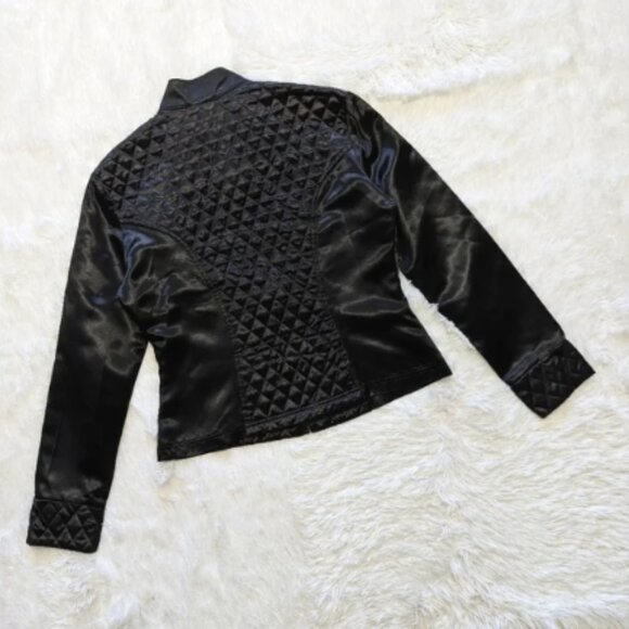 Vintage Lip Service Black Satin Quilted Zip Jacket with Rose Tag - Picture 8 of 14